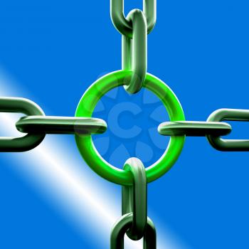 Green Chain Link Showing Strength Security Safety and Togetherness