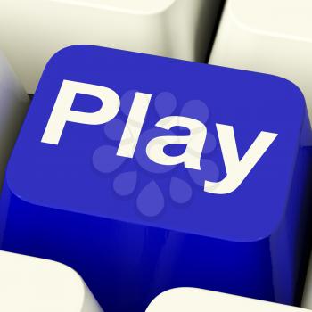Play Computer Key In Blue For Playing Media Or Music