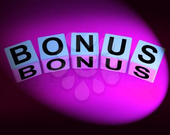 Bonus Dice Indicating Promotional Gratuity Benefits and Bonuses