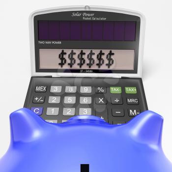Dollars In Calculator Showing Wealth And Security