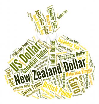 New Zealand Dollar Showing Worldwide Trading And Market 