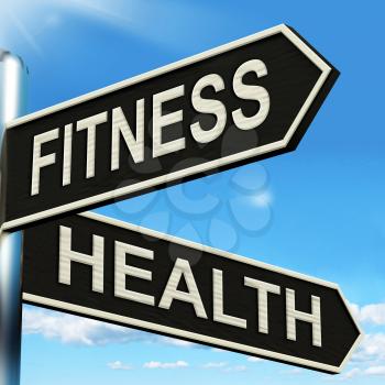 Fitness Health Signpost Showing Work Out And Wellbeing