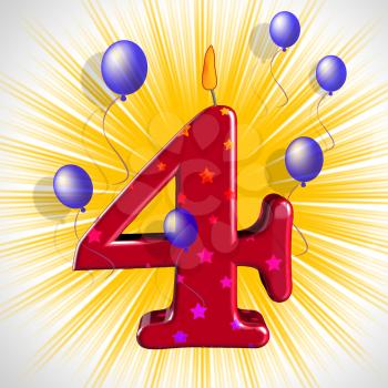 Number Four Party Meaning Wax Cake Candle Or Birthday Candle