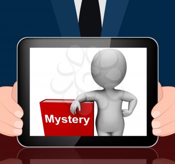 Mystery Book And Character Displaying Fiction Genre Or Puzzle To Solve