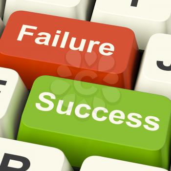 Success And Failure Computer Keys Shows Succeeding Or Failing Online