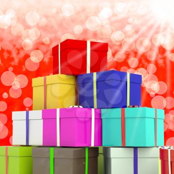 Multicolored Giftboxes  With Bokeh Background As Presents For Family 