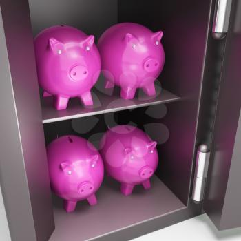 Open Safe With Piggy Showing Safe Savings And Bank Accounts