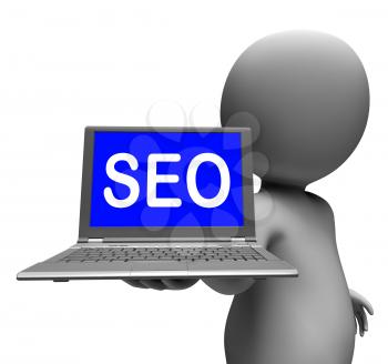Seo Laptop Character Showing Search Engine Optimization Websites