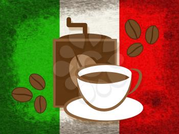 Italian Flag With Coffee Icon Shows Cafeteria Beverage And Restaurant