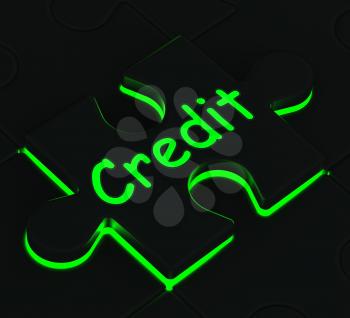 Credit Glowing Puzzle Showing Shopping, Buying And Financing