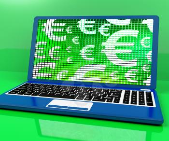 Euros Symbols On Laptop Shows Money And Investment