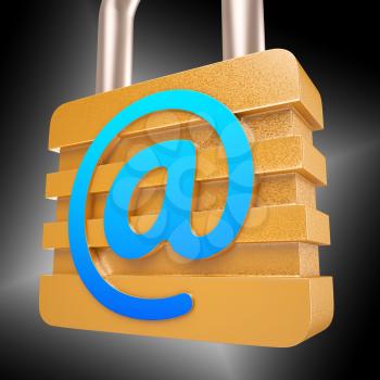 At Sign Padlock Showing Secure Internet Mail