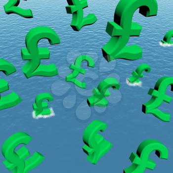 Pounds Dropping In The Sea Showing Depression Recession And Economic Downturns 