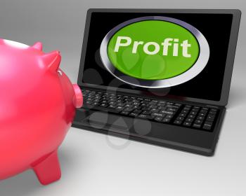 Profit Button On Laptop Shows Financial Growth Or Trading