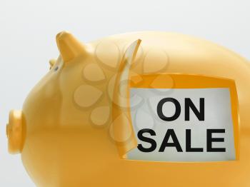 On Sale Piggy Bank Showing Discounts And Promotion