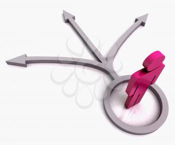 Pink Person With 3 Arrows Showing Choice of Direction