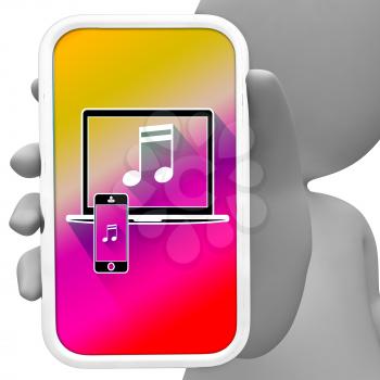 Music Online 3d Rendering Has Soundtracks On A Mobile Phone