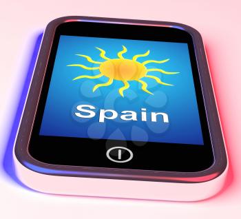 Spain On Phone Meaning Holidays And Sunny Weather