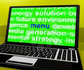 Menu Laptop Showing Internet Ordering Food From Restaurant