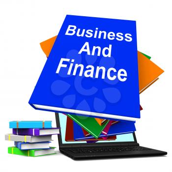 Business And Finance Book Stack Laptop Showing Businesses Finances