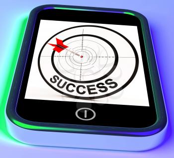 Success On Smartphone Showing Aimed Improvement Or Expectations