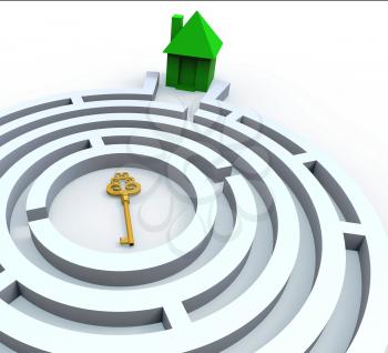 Key To Home In Maze Shows Property Or House Search