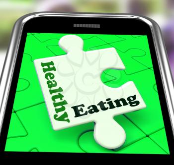 Healthy Eating On Smartphone Shows Dieting And Health Care