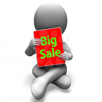 Big Sale Tablet Character Showing Promotion Savings Or Discount