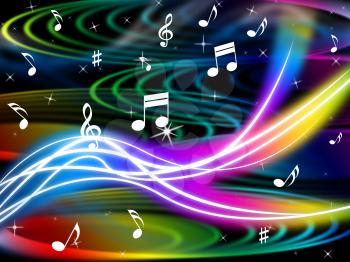 Music Swirls Background Showing Flourescent Musical And Tune
