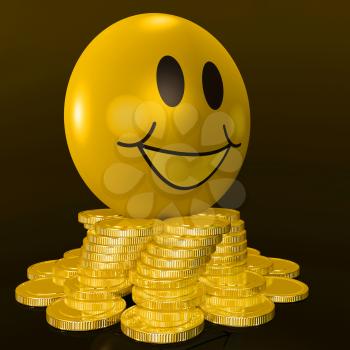 Smiley Face With Coins Shows Profitable Earnings And income