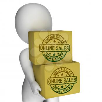 Online Sales Boxes Showing Buying And Selling On Internet