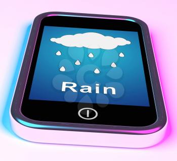Mobile Smartphone Showing Rain Weather Forecast