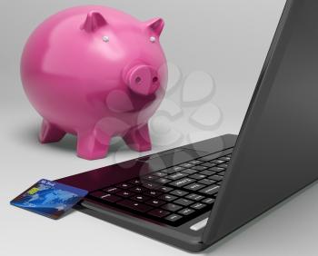 Piggy At Computer Showing Investment Growth Banking