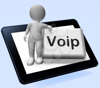 Voip Button Tablet With Character Meaning Voice Over Internet Protocol
