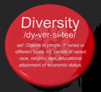 Diversity Definition Button Shows Different Diverse And Mixed Race