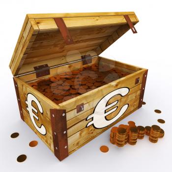 Euro Chest Of Coins Showing European Prosperity And Economy