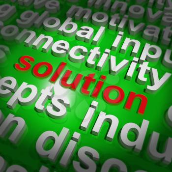 Solution Word Cloud Showing Achievement Resolution Solving And Solved