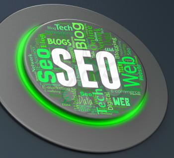 Seo Button Showing Search Engine And Internet
