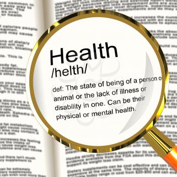 Health Definition Magnifier Shows Wellbeing Fit Condition Or Healthy
