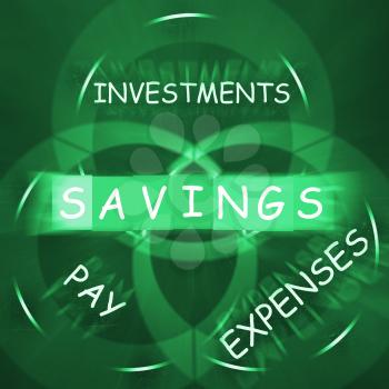 Financial Words Displaying Savings Investments Paying and Expenses