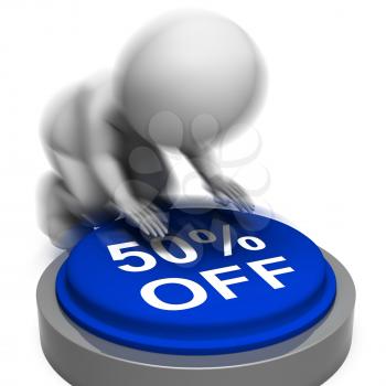 Fifty Percent Off Pressed Meaning Half-Price Product Or Service