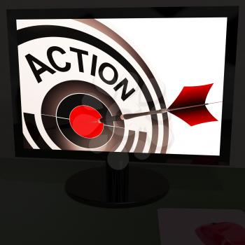 Action On Monitor Showing Acting Or Motivating