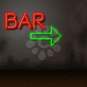 Neon Bar Showing Traditional Pub And Bright