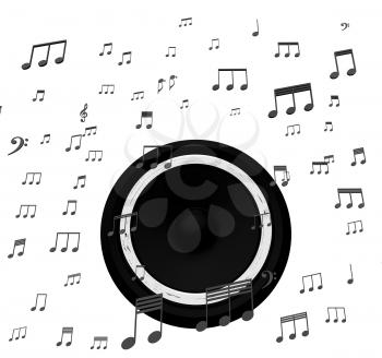 Speaker And Music Notes Showing Soundtrack Disco Or Concert