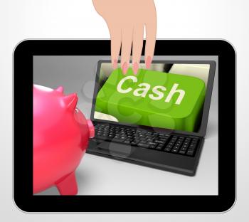 Cash Key Displaying Online Finances Earnings And Savings