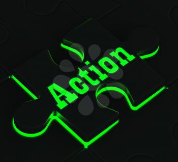 Action Glowing Puzzle Showing Motivation, Activism And Inspiration