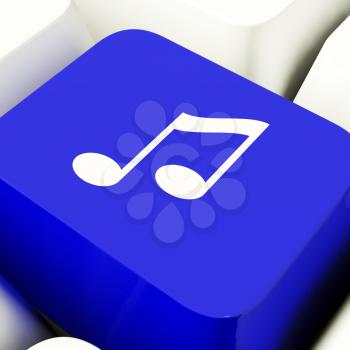 Music Symbol Computer Key In Blue Showing Online Radio Channels Or Audio