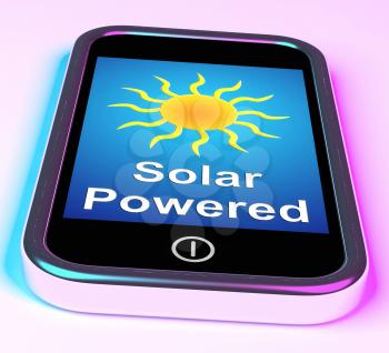 Solar Powered On Phone Showing Alternative Energy And Sunlight