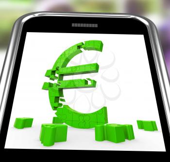 Euro Symbol On Smartphone Shows European Money And Finances