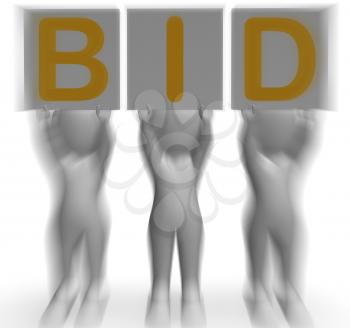 Bid Placards Showing Auction Bidder Seller And Auctioning